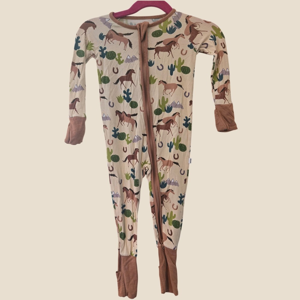 Little Sleepies Wild West Horses Bamboo Zippy Sleeper 6-12 Months Cream Tan